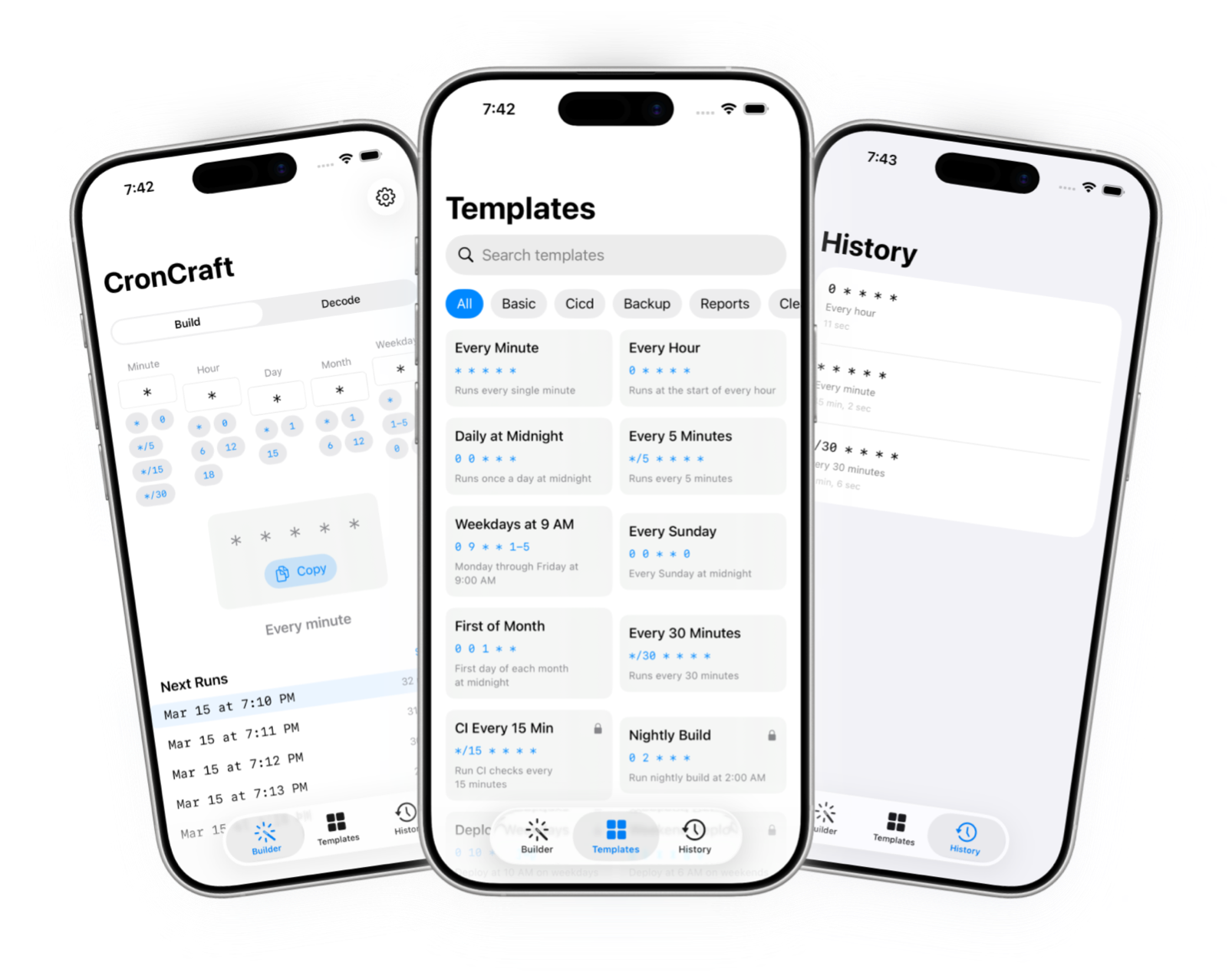 CronCraft app interface