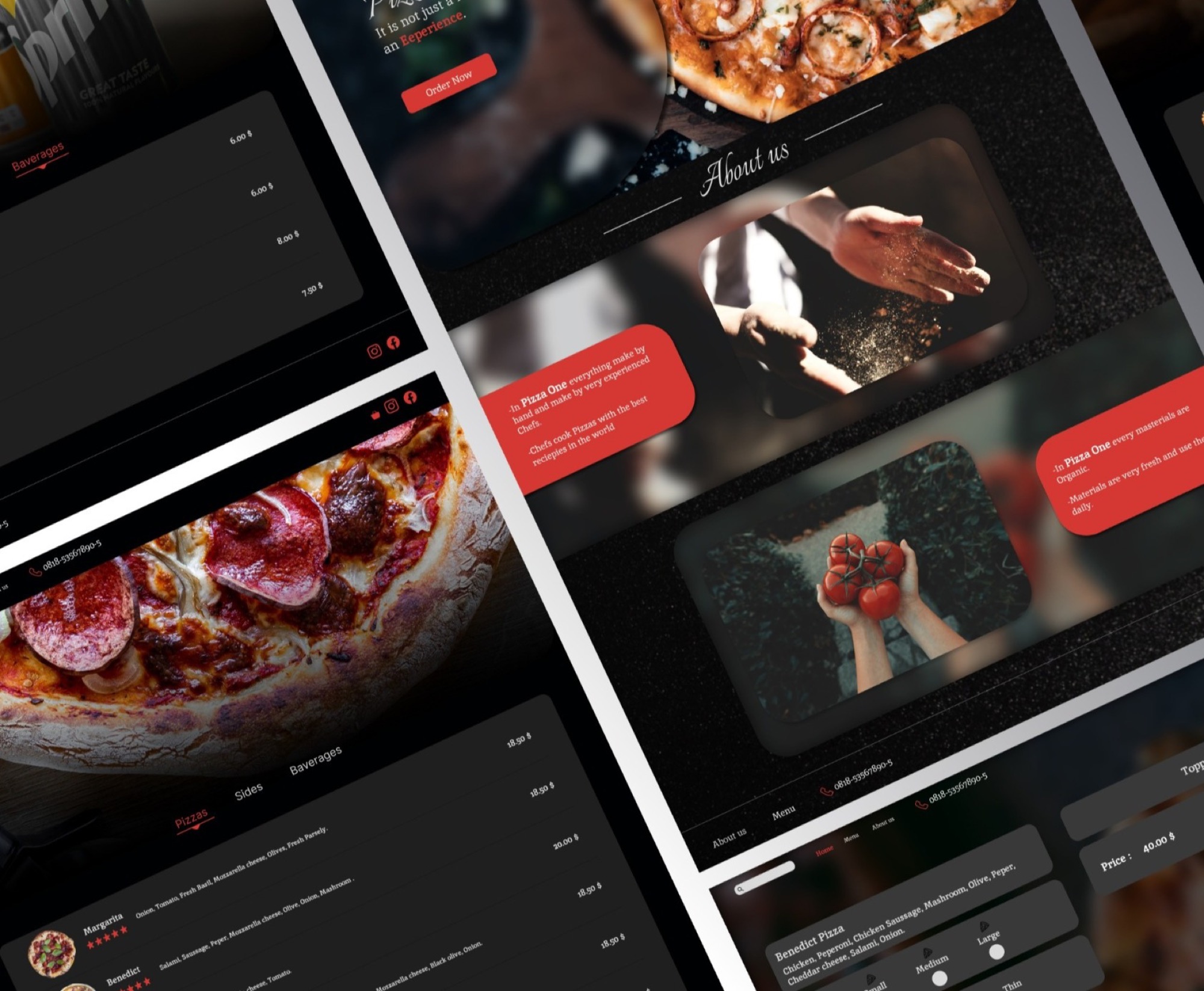 Pizza One app screens